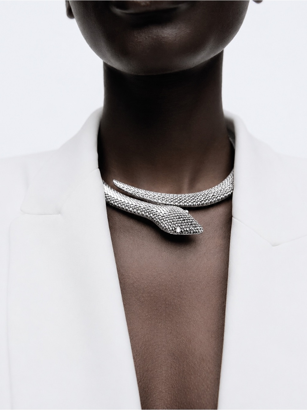 Silver Snake Chain Choker Necklace - Picture 3 of 6